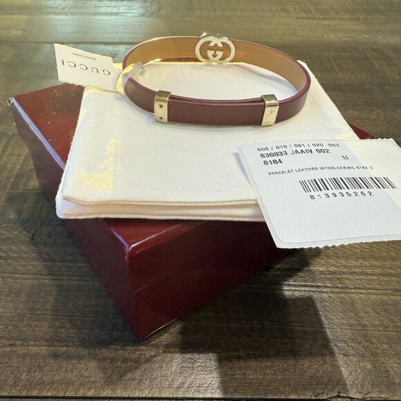 New Gucci Interlocking leather bracelet (Rosso Ancora red leather) - Picture 5 of 6